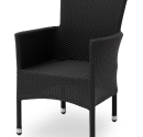 A black terrace chair "Lorenzo" crafted from durable and weather-resistant Technorattan with an aluminum frame, suitable for both indoor and outdoor use.