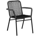 “HoReCa” Krēsls ar roku balstiem restorāniem un kafejnīcām lietošanai ārā. Alumīnija rāmis un “PE” pinums Pelēka krāsa. Melni spilveni iekļauti.