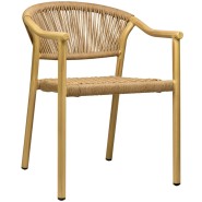 Jaxon chair with a natural oak finish, featuring a durable aluminum frame and UV-resistant PE wicker, ideal for restaurant terraces.