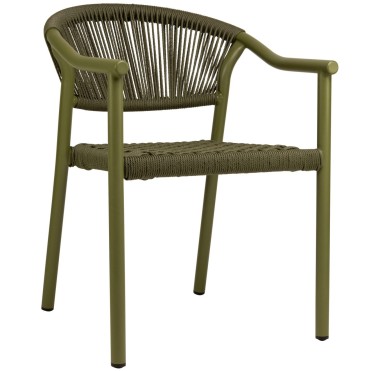 Jaxon kėdė elegantiškos žalios spalvos, su tvirtu aliuminio rėmu ir UV atsparia PE pinta medžiaga, puikiai tinkanti restoranų sėdimoms vietoms lauke.