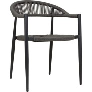 Modern outdoor chair with grey wicker seat and backrest, featuring an anthracite grey metal frame.