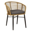 Restaurant chair for outdoor use. In grey Aluminium frame and natural colored “PE” Wicker. Cushion Included. (RHEA)