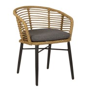 Restaurant chair for outdoor use. In grey Aluminium frame and natural colored “PE” Wicker. Cushion Included. (RHEA)