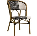 Black and white "Santa Cruz" terrace chair with a powder-coated aluminum frame, perfect for outdoor use.
