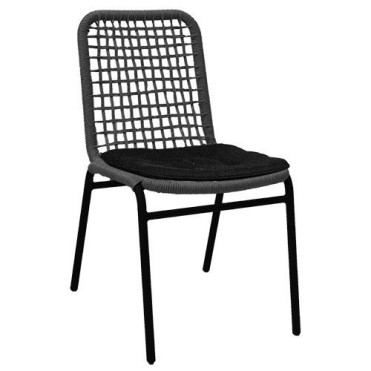 “HoReCa” Chair for outdoor use in restaurants or cafes. Aluminium frame and PE Wicker in Grey Color. Black cushion included