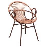 Terrace Chair for restaurant and cafes in a burgundy colored aluminium Frame and PE Wicker in Pink Color 