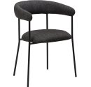 Restorāna krēsls ar melnu metāla rami un melnu audumu. 