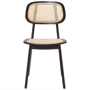 Black café chair with canned seat and back. 