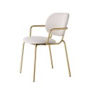 Restaurant ArmChair with sand colored fabric on seat and back and frame in gold finish