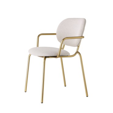 Restaurant ArmChair with sand colored fabric on seat and back and frame in gold finish