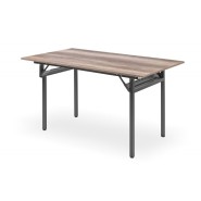 Foldable Banquet Table. Black metal frame. Light wood colored tabletop. 