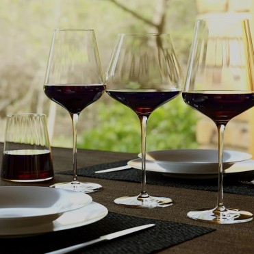 Bordeaux wine glass on a restaurant table