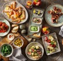 Dažādi tapas un jūras veltes uz austrumnieciska dizaina profesionāla porcelāna, piemērots restorāniem un kafejnīcām.