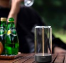 Rechargeable lamp on an outdoor café table