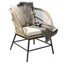 „HoReCa“ fotelis / kėdė, skirta naudoti lauke restoranuose ar kavinėse. Aliuminio rėmas ir PE vytelės natūralios spalvos