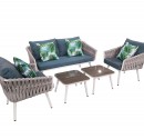 Grey Lounge Set with sofa, two chairs and two small coffeetables. With cushions