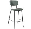 Bar stool for café with black steel frame and Green artificial leather 