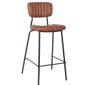 Bar stool for café with black steel frame and Cognac artificial leather
