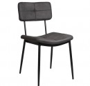 Chair for café or restaurant, in black metal frame and dark grey artificial leather