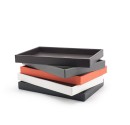 Welcome Trays in leather-look material. Stacked. Many colors