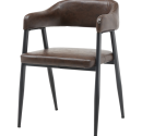 restaurant chair with brown PU leather upholstery and a  steel frame in matte black color