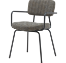 Krēsls ar roku balstiem kafejnīcai. Melns metāla rāmis. PU āda tumši pelēkā krāsā uz sēdekļa un muguras.