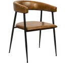 Restaurant chair in black steel frame and with real leather in cognac color
