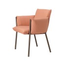 A salmon-colored terrace chair with dark brown metal legs, designed for outdoor spaces like restaurant terraces.