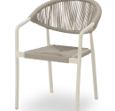 Light gray terrace chair "CESARE" with aluminum frame and woven Technorattan seat, designed for cafes and restaurants.