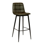 Barstool for restaurant with a black metal frame and in Army Green artificial leather. 