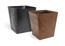 Waste Bins for the hotel in vegan leather. In two colors: Black and Saddle Brown. 