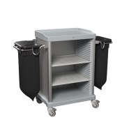 Hotel Housekeeping Trolley. Grey Color. With two black bags. 