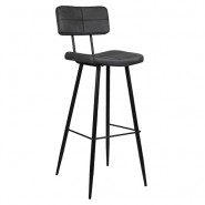 Barstool with black metal frame and dark grey artificial leather on back and seat