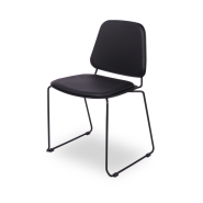 Chair with black artificial leather. For seminars and conferences. Black steel frame.