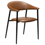 Restorāna krēsls ar melnu metāla rami un gaiši brūnu mākslīgo ādu “Vintage” stilā. 