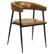 Restaurant chair in black steel frame and with real leather in cognac color