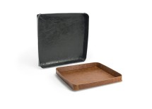 Welcome Trays in vegan leather. In two colors: Black and Saddle Brown. 