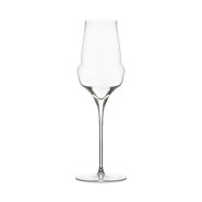 Elegant champagne glass with a unique shape, long stem, and modern design. Ideal for use in restaurants.