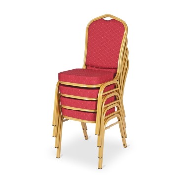 Banketu krēsls ar zelta rāmi un sarkanu audumu
