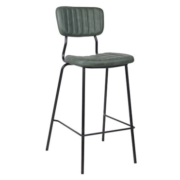 Bar stool for café with black steel frame and Green artificial leather 