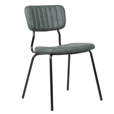 Café chair with black steel frame and Green artificial leather 