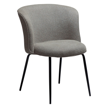 Restaurant or Hotel Chair. With soft upholstery on seat and on backrest. In light grey color. Black legs. 