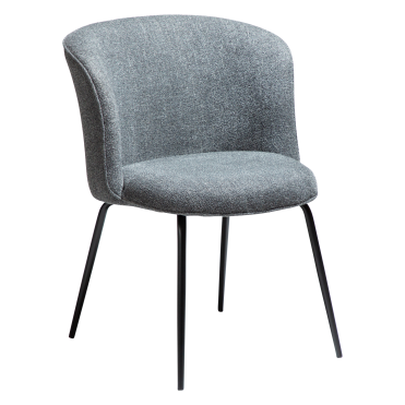 Chair for restaurants or hotels. With light grey fabric and steel legs in black color. 