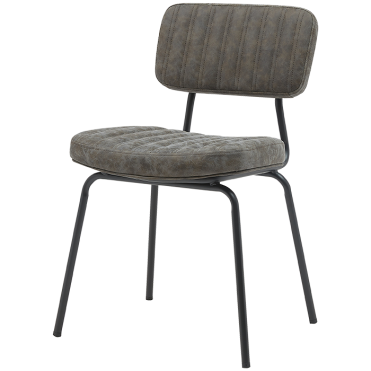 Café chair with black metal frame. Seat and Back upholstered with articificial leather in dark grey.
