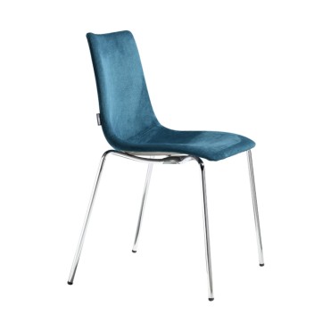 Chair for seminar and conferences with chrome legs and blue velvet fabric on seat