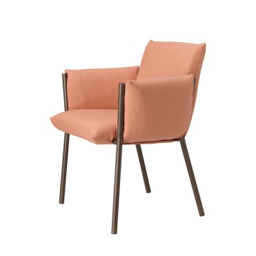 A salmon-colored terrace chair with dark brown metal legs, designed for outdoor spaces like restaurant terraces.