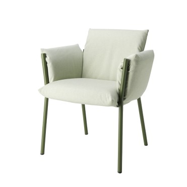 A light green terrace chair with matching green metal legs, perfect for outdoor restaurant settings.