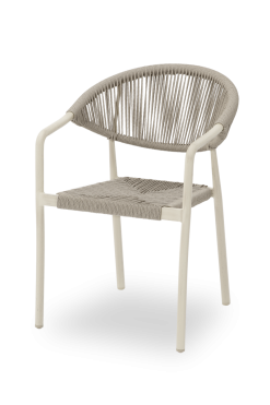 Light gray terrace chair "CESARE" with aluminum frame and woven Technorattan seat, designed for cafes and restaurants.