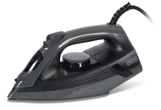 Black and Grey Steam Iron for hotels with ceramic sole and strong black cable. 
